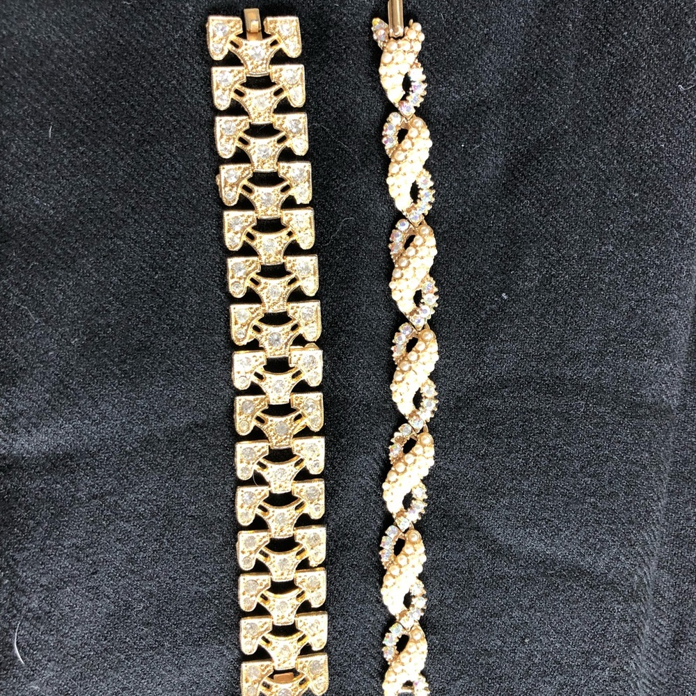 2 vintage gold and rhinestone bracelets